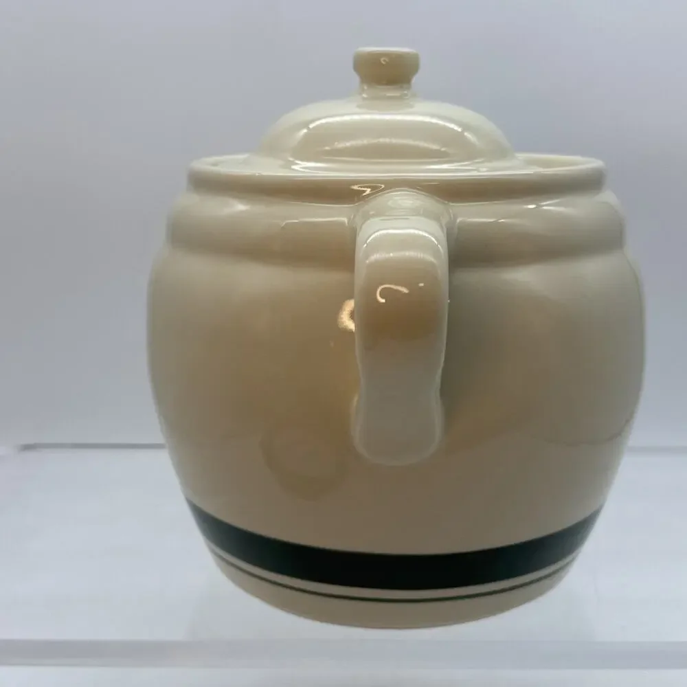 Roseville Ohio 3 Qt. Bean Pot Cookie Jar with Lid Green Stripes READ